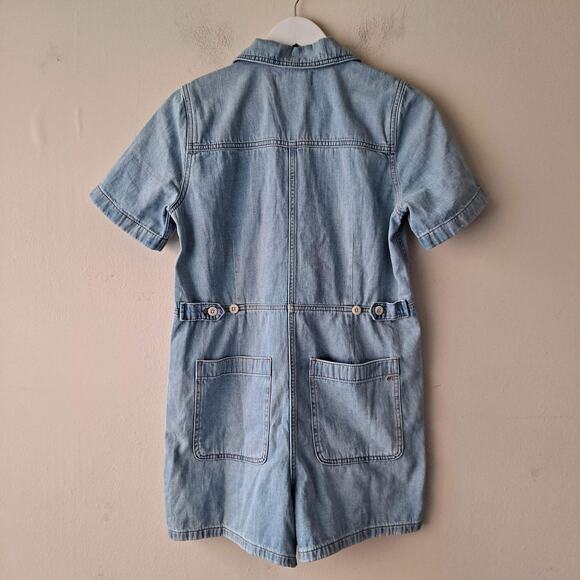 NWT Madewell Denim Utility Romper Short Sleeve Collared Fitzgerald Wash Size XXS - Picture 7 of 16